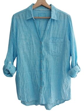 Sigrid Olsen 100% Linen Button Up Blue Medium